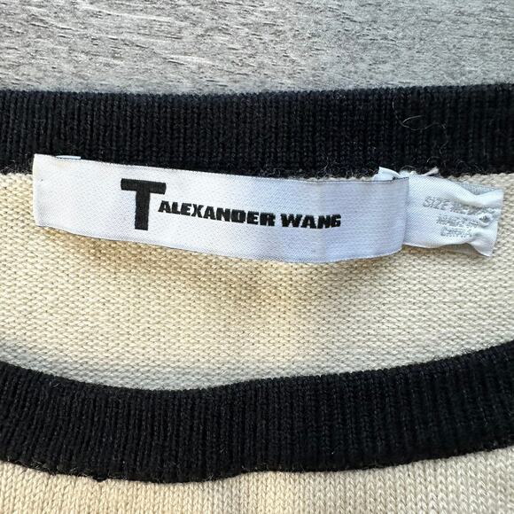 T Alexander Wang Stripe Color Block Sweater Dress Long Sleeve Knit Black Cream M - Picture 7 of 12